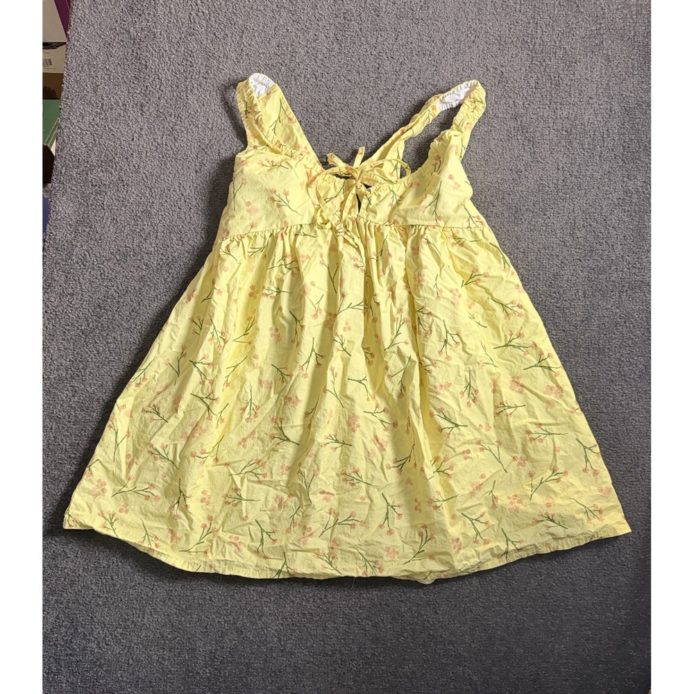 Topshop Yellow Floral Babydoll Mini Dress Tie Front Cut Out Back Size US 2